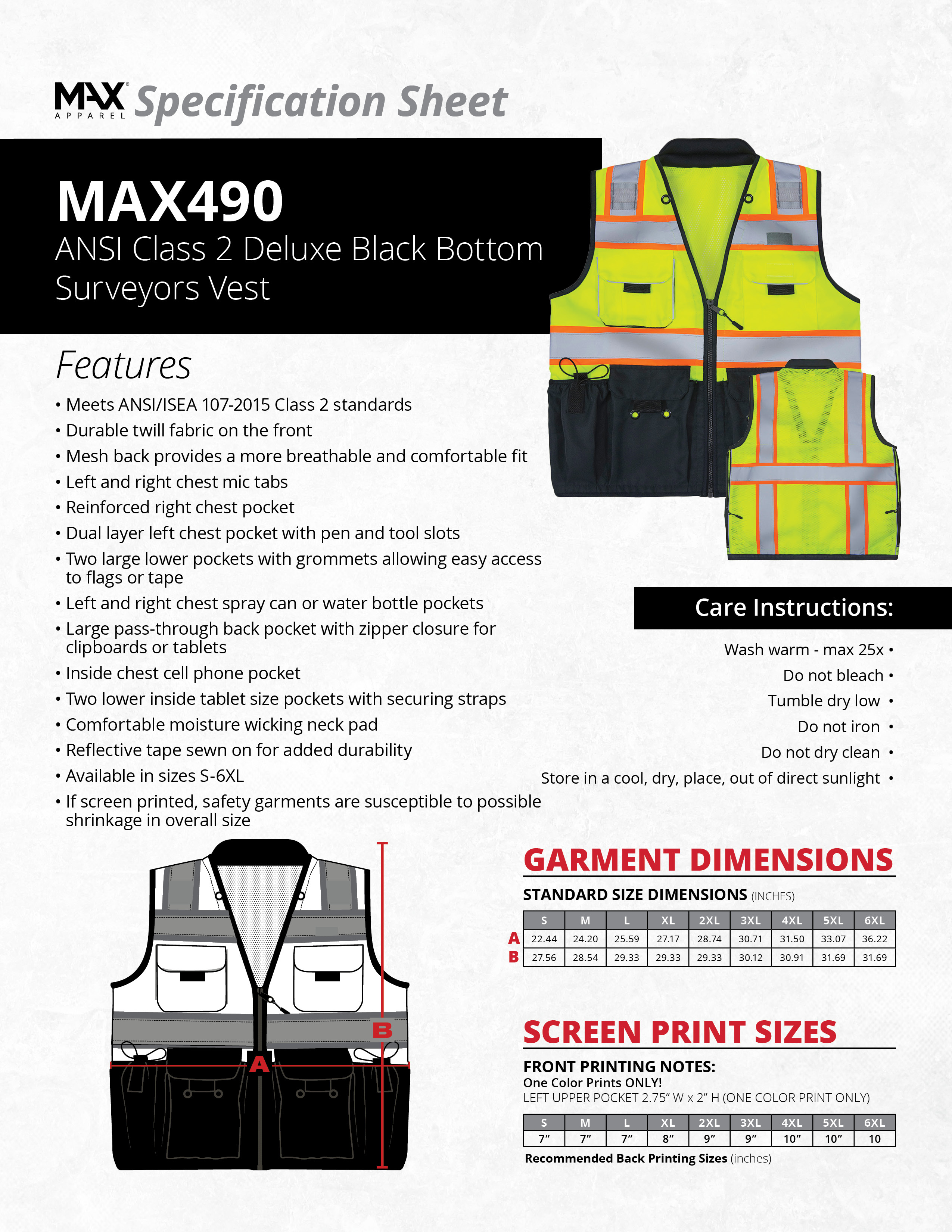 Max490 Ansi Class 2 Deluxe Black Bottom Surveyors Vest Custom Embroidered Or Printed With Your Logo